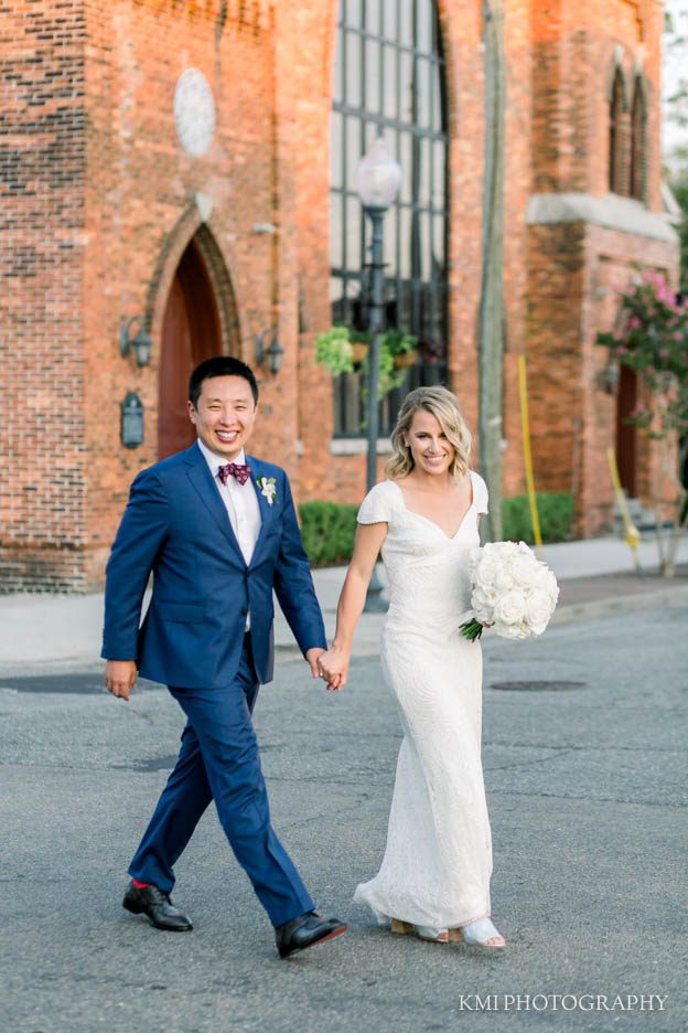 a bride and groom at the Brooklyn Arts Center in Wilmington NC