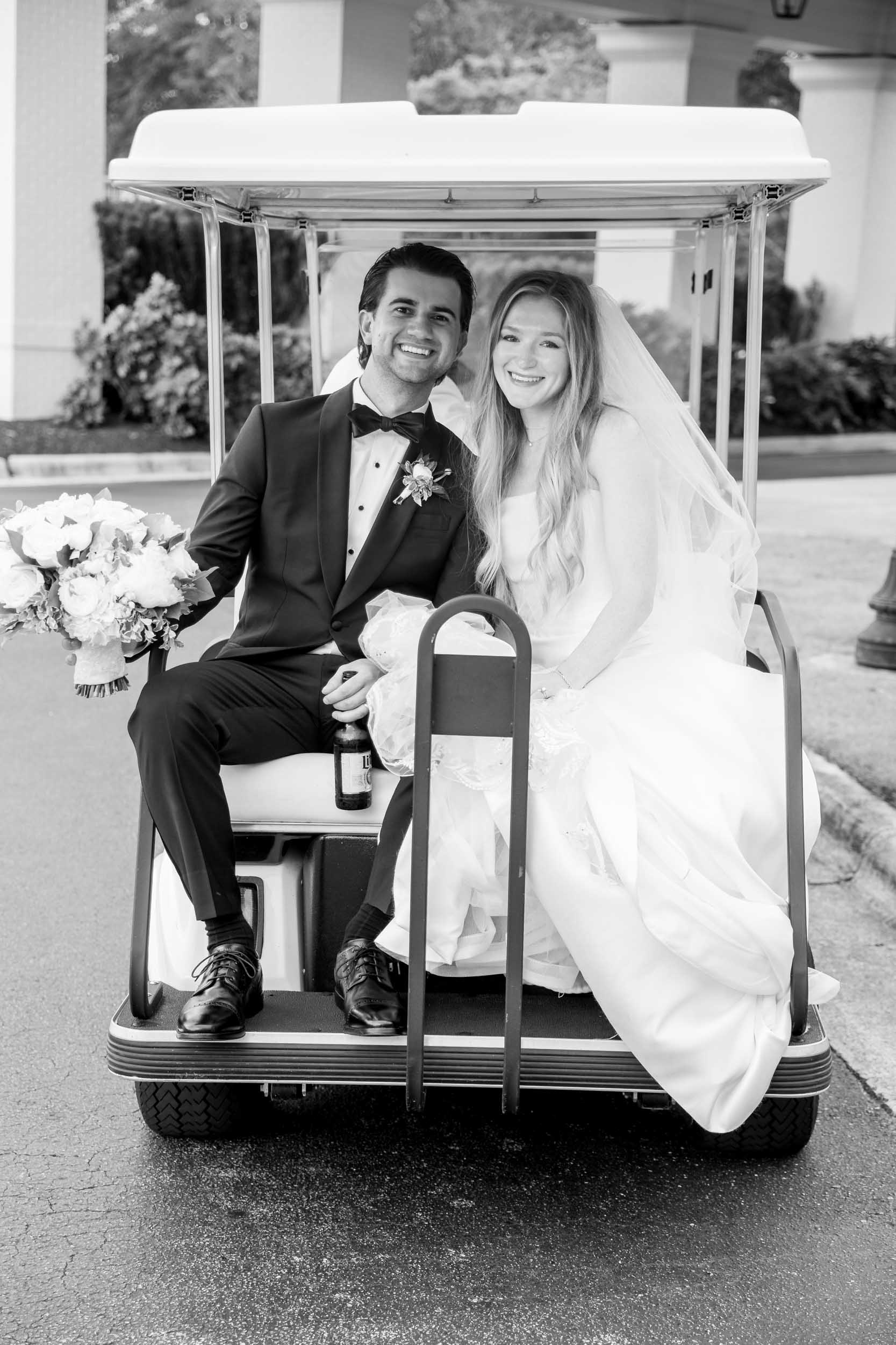 a bride and groom celebrate on bald head island