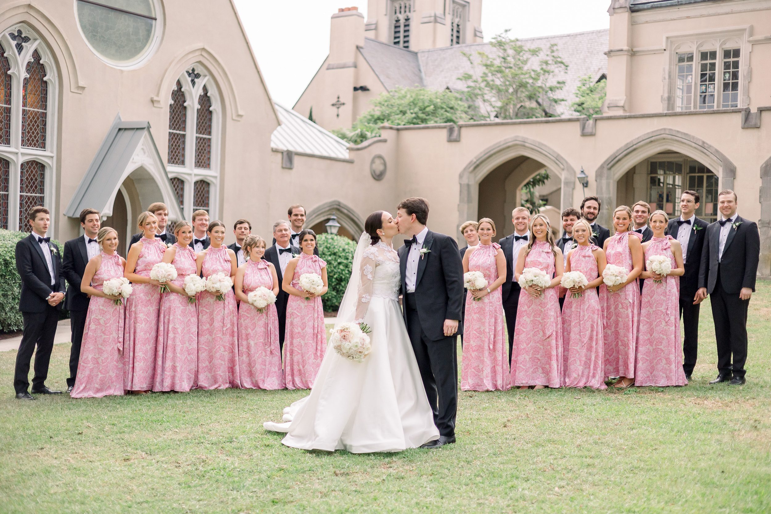 Wedding party celebrating with the bride and groom before heading to the Sycamore Bend reception in Wilmington NC