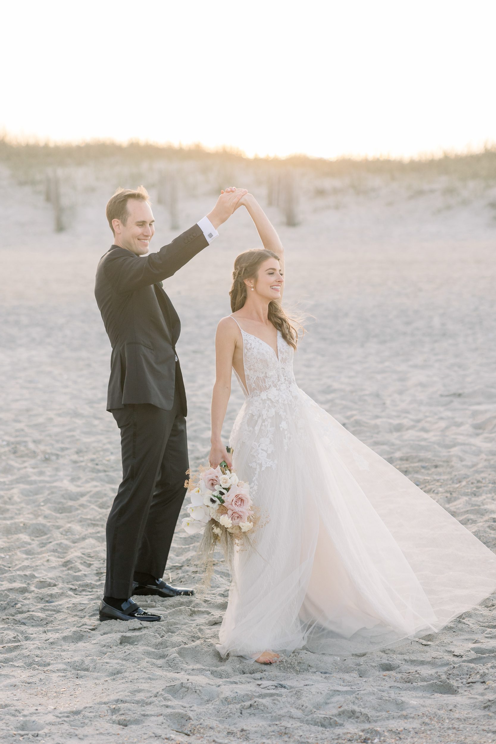 portraits of the bride and groom near The Surf Club in Wrightsville Beach